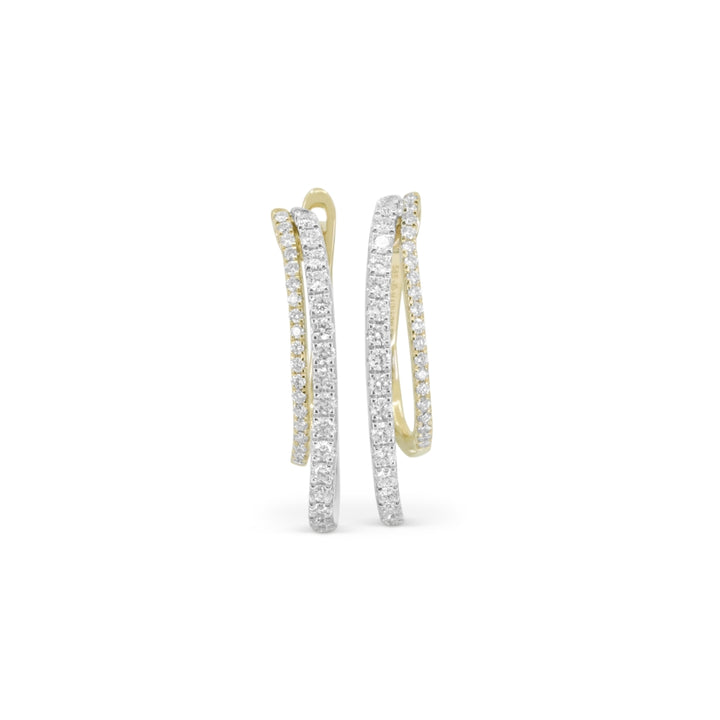 E1540 - 14K Two Tone Gold Diamond Hoop Earrings