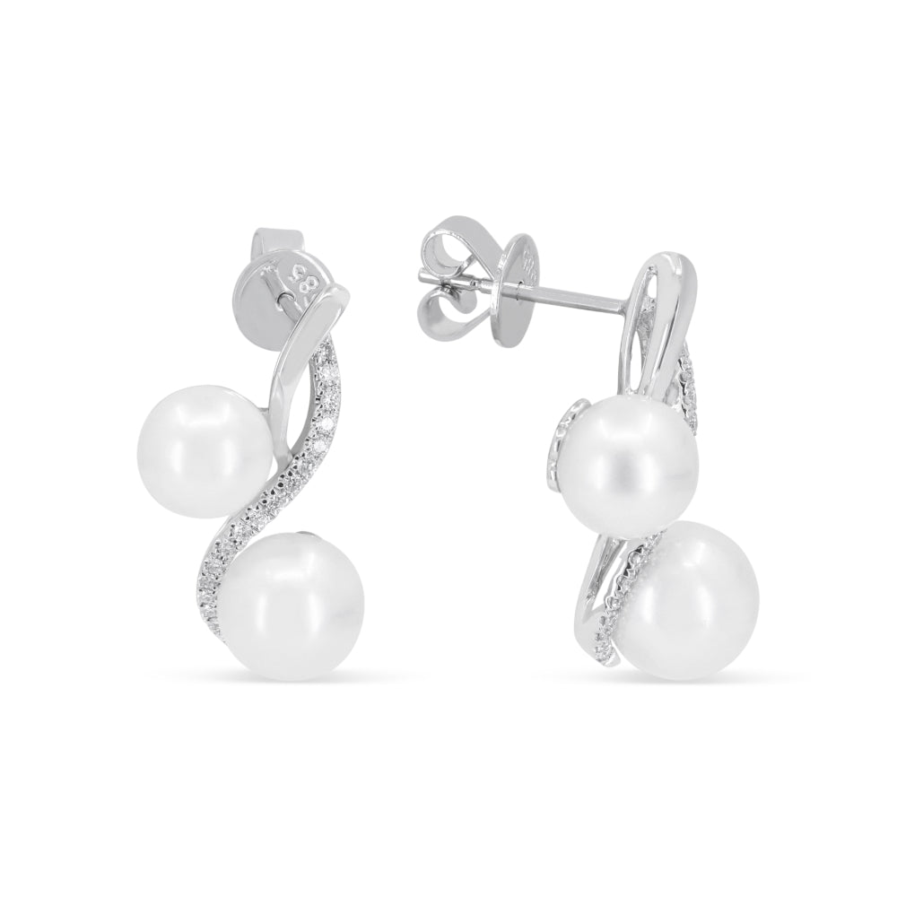 E1568 - 14K White Gold Pearl Drop Earrings