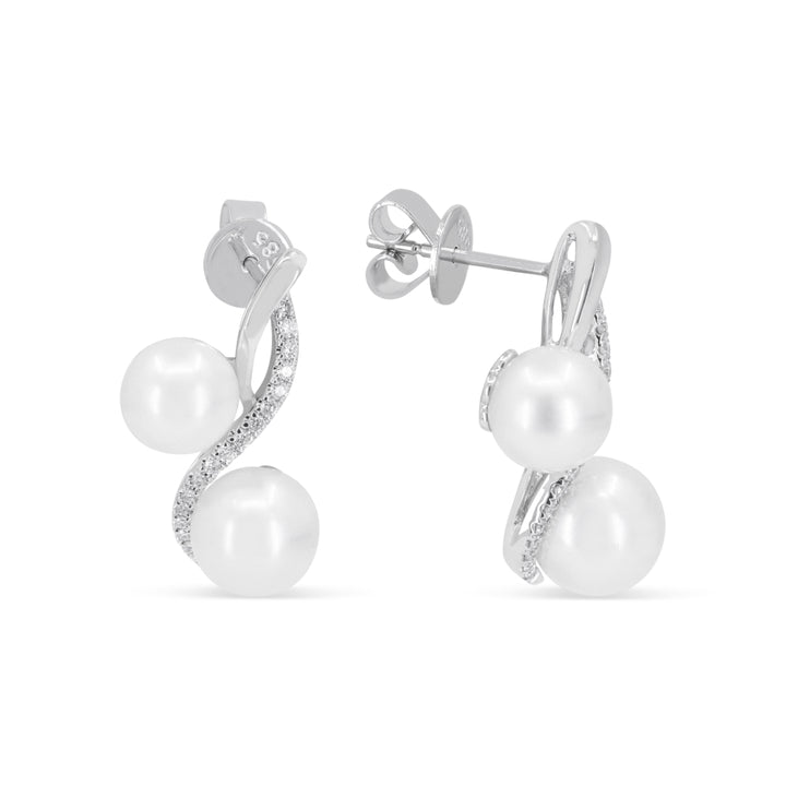 E1568 - 14K White Gold Pearl Drop Earrings