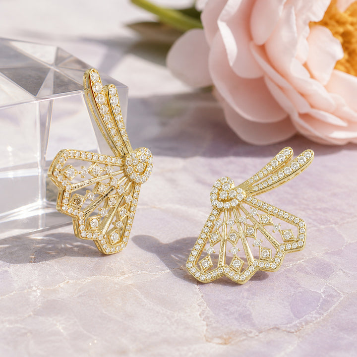 E1599 - 14K Yellow Gold Diamond Ear Climber Earrings