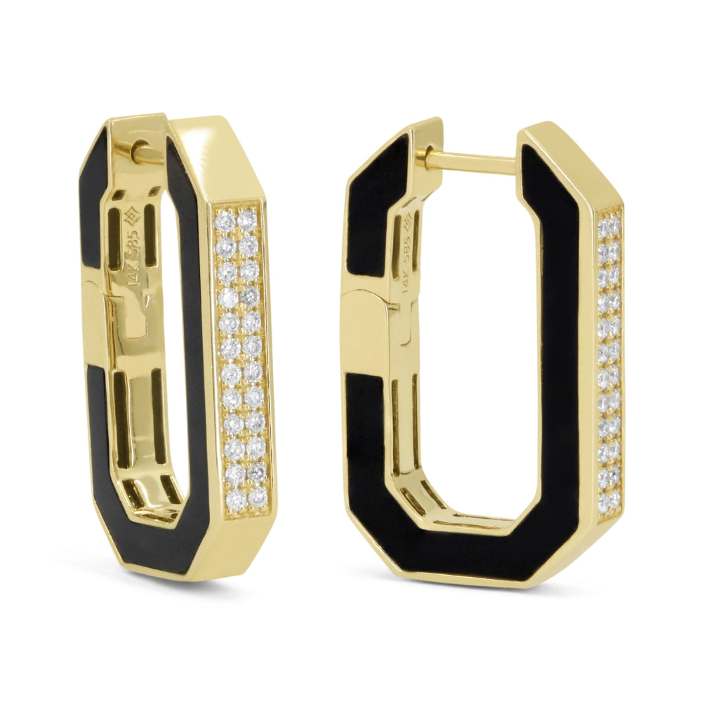 Madison L 14K Yellow Gold Black Onyx Hoop Earrings - style E1621BOY