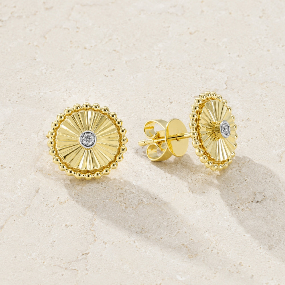 E1629 - 14K Yellow Gold Diamond Round Stud Earrings