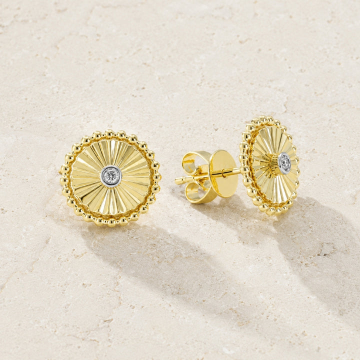 E1629 - 14K Yellow Gold Diamond Round Stud Earrings