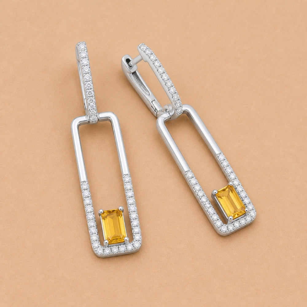 E1651 - 14K Gold Citrine, Garnet & Peridot Paperclip Drop Earrings