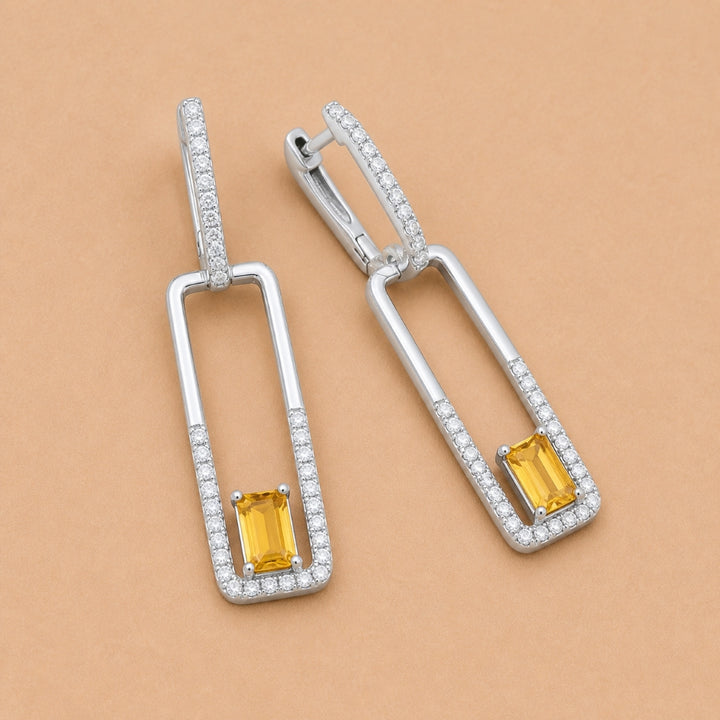 E1651 - 14K Gold Citrine, Garnet & Peridot Paperclip Drop Earrings