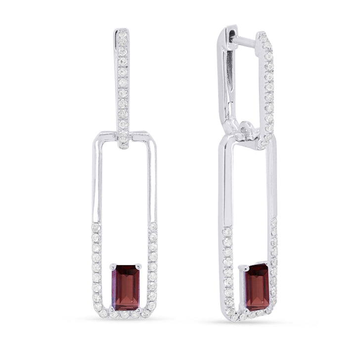 Madison L 14K White Gold Garnet Paperclip Drop Earrings - style E1651GAW