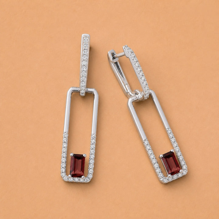 E1651 - 14K Gold Citrine, Garnet & Peridot Paperclip Drop Earrings
