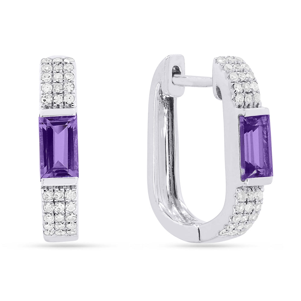 Madison L 14K White Gold Amethyst Paperclip Hoop Earrings - style E1652AMW
