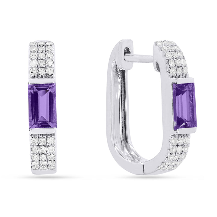 Madison L 14K White Gold Amethyst Paperclip Hoop Earrings - style E1652AMW
