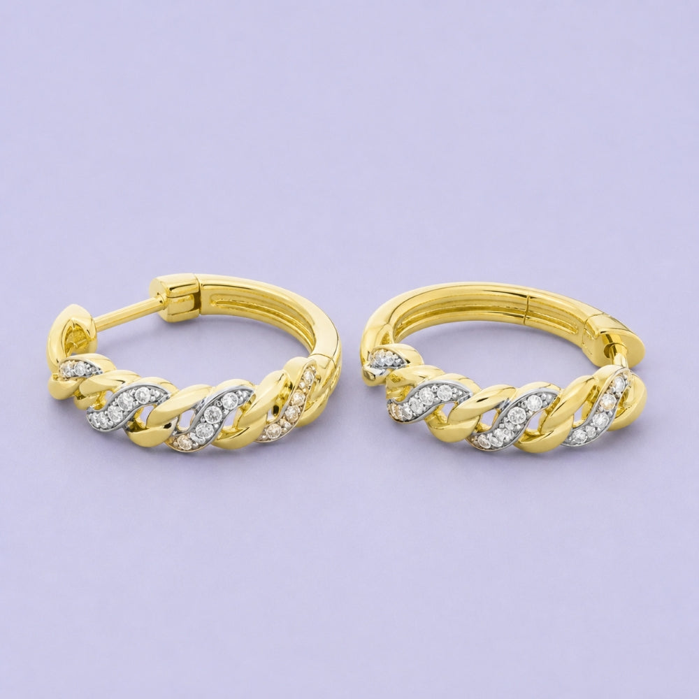E1660 - 14K Yellow Gold Diamond Paperclip Hoop Earrings