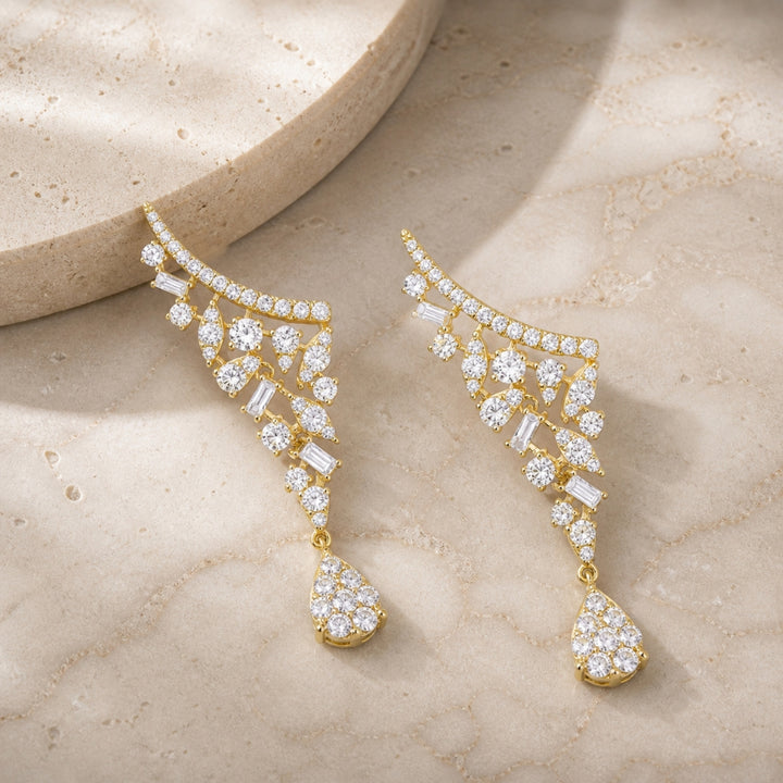 E1663 - 14K Gold Diamond Ear Climber Earrings