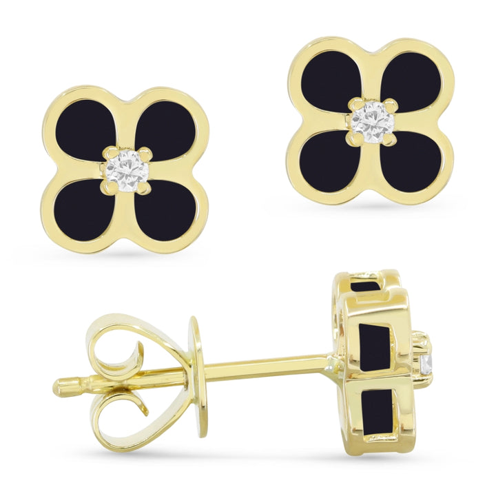 Madison L 14K Yellow Gold Black Onyx Clover Stud Earrings - style E1669BOY