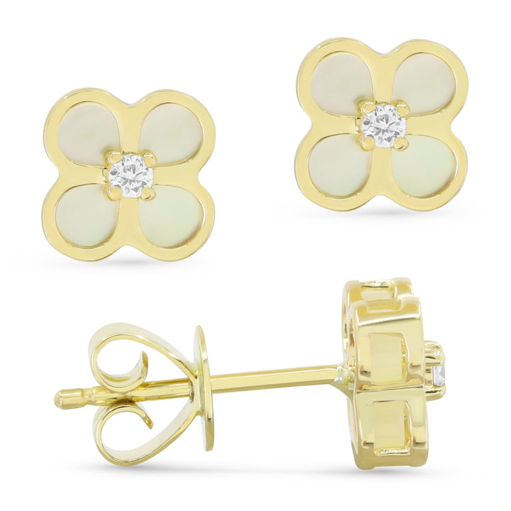 Madison L 14K Yellow Gold Mother of Pearl Clover Stud Earrings - style E1669MOPY