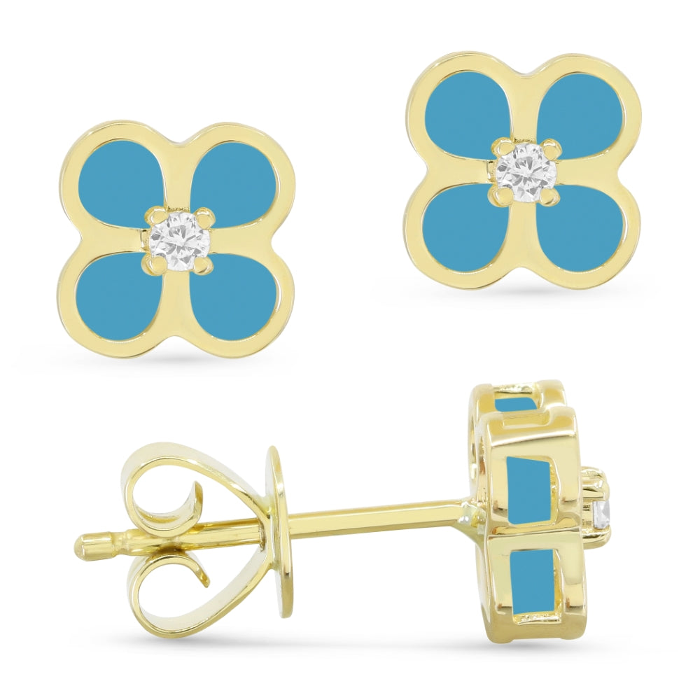 Madison L 14K Yellow Gold Turquoise Clover Stud Earrings - style E1669TQY