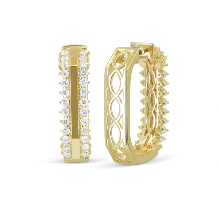 E1690 - 14K Yellow Gold Diamond Hoop Earrings