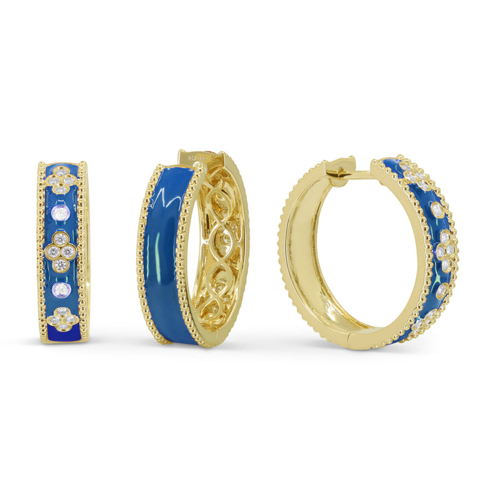 Madison L 14K Yellow Gold Blue Enamel Huggie Hoop Earrings - style E1692BLENY-20MM