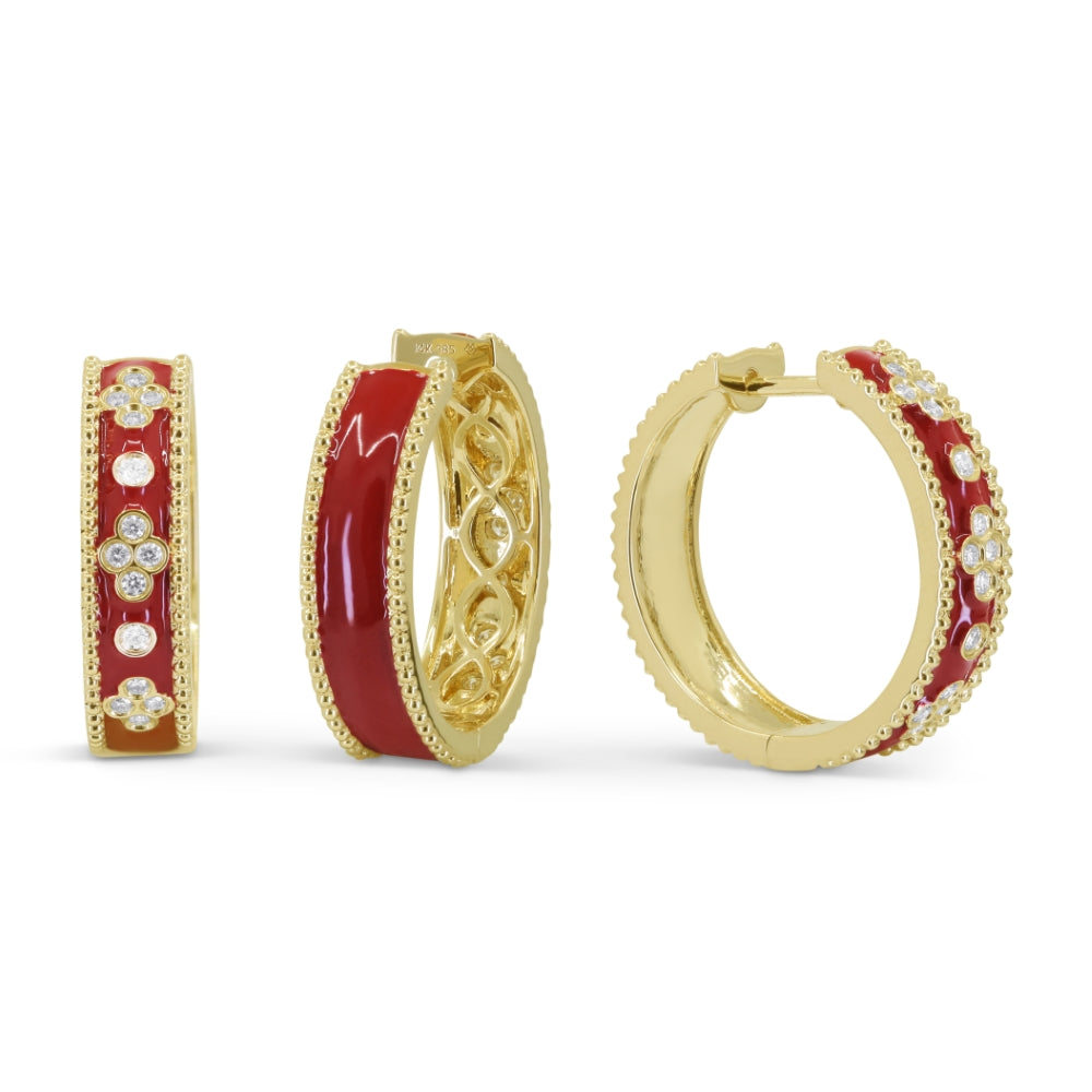 Madison L 14K Yellow Gold Red Enamel Huggie Hoop Earrings - style E1692ENY-20MM