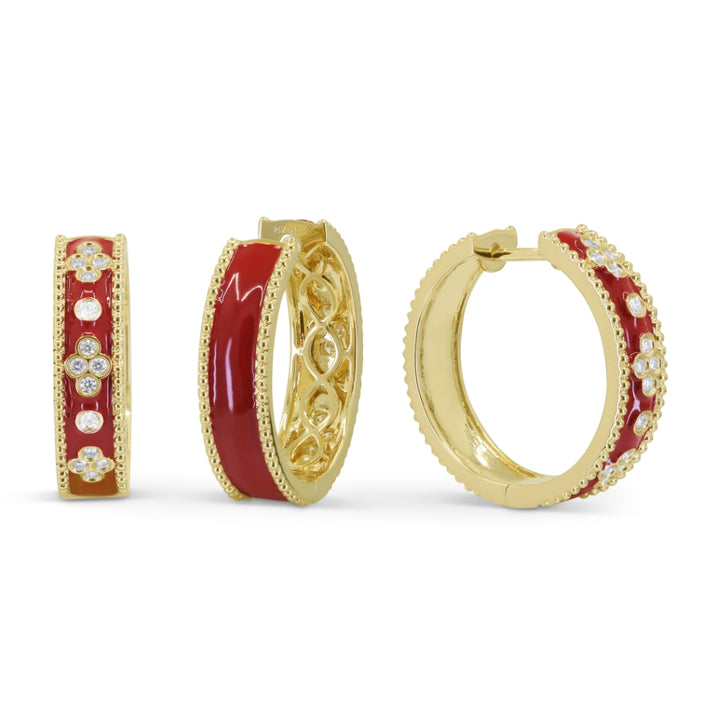 Madison L 14K Yellow Gold Red Enamel Huggie Hoop Earrings - style E1692ENY-20MM
