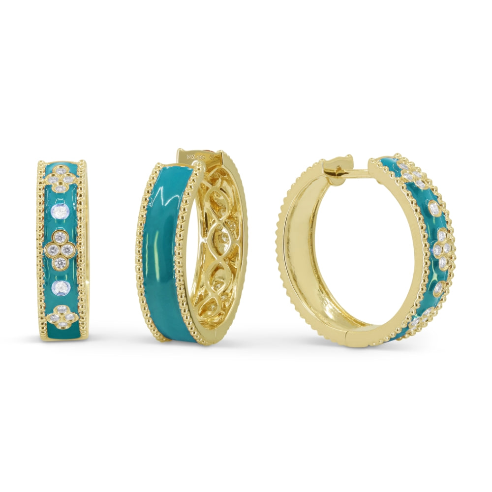 Madison L 14K Yellow Gold Green Enamel Huggie Hoop Earrings - style E1692GENY-20MM