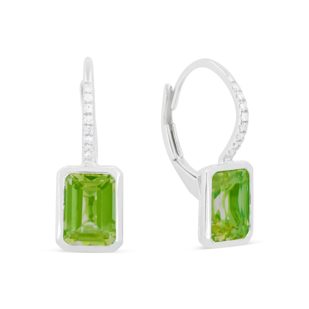 E1693 White Gold Peridot Earring Essentials Collection 2025 Drop Dangle Earrings Lever Back Closure Rectangle Design UPDATED-21-Apr-2026 wholesale-only E1693PRW