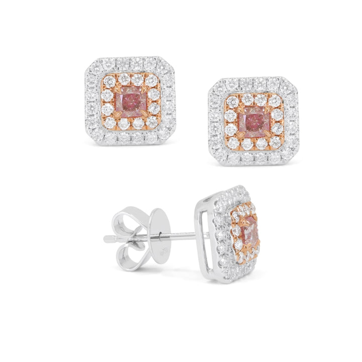 Madison L 18K White Gold Fancy Pink Diamond Cushion Stud Earrings - style E1707PDW