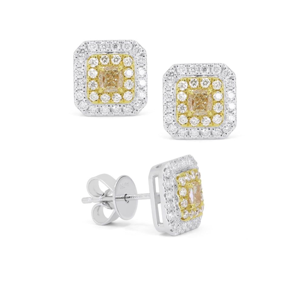 Madison L 18K White Gold Fancy Yellow Diamond Cushion Stud Earrings - style E1707YDW