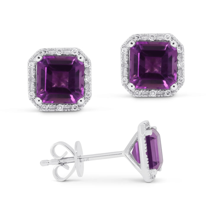 Madison L 14K White Gold Amethyst Cushion Stud Earrings - style E1731AMW