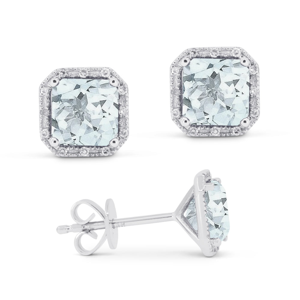 Madison L 14K White Gold Aquamarine Cushion Stud Earrings - style E1731AQW