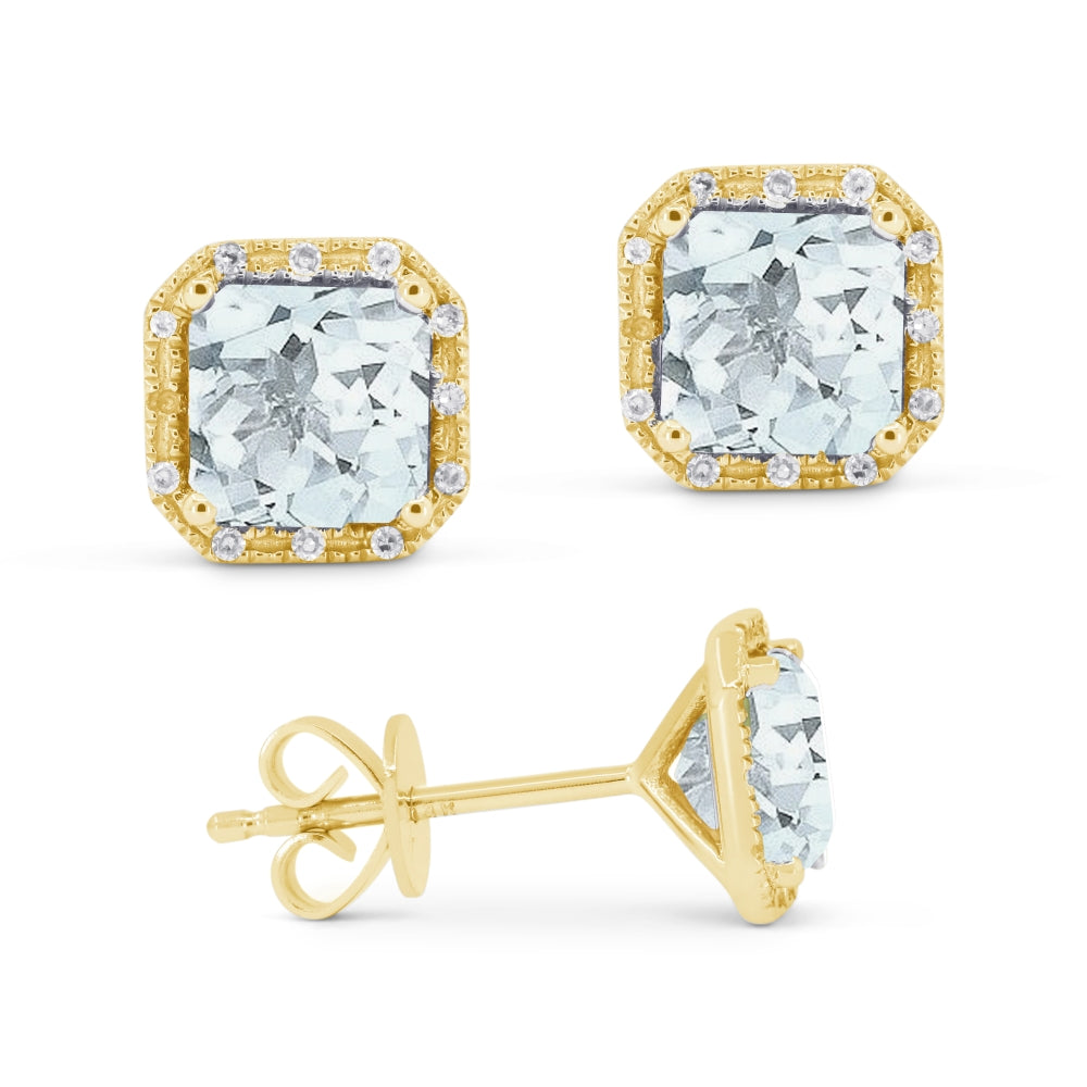 Madison L 14K Yellow Gold Aquamarine Cushion Stud Earrings - style E1731AQY