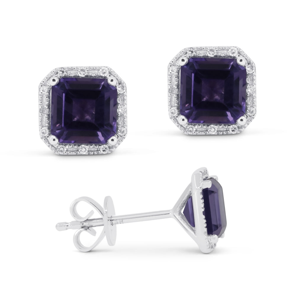 Madison L 14K White Gold Created Alexandrite Cushion Stud Earrings - style E1731AXW