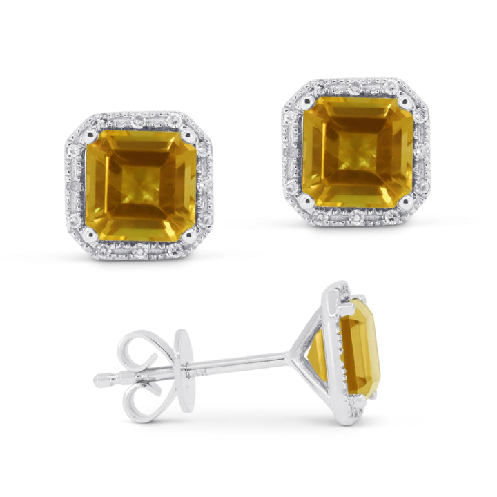 Madison L 14K White Gold Citrine Cushion Stud Earrings - style E1731CTW