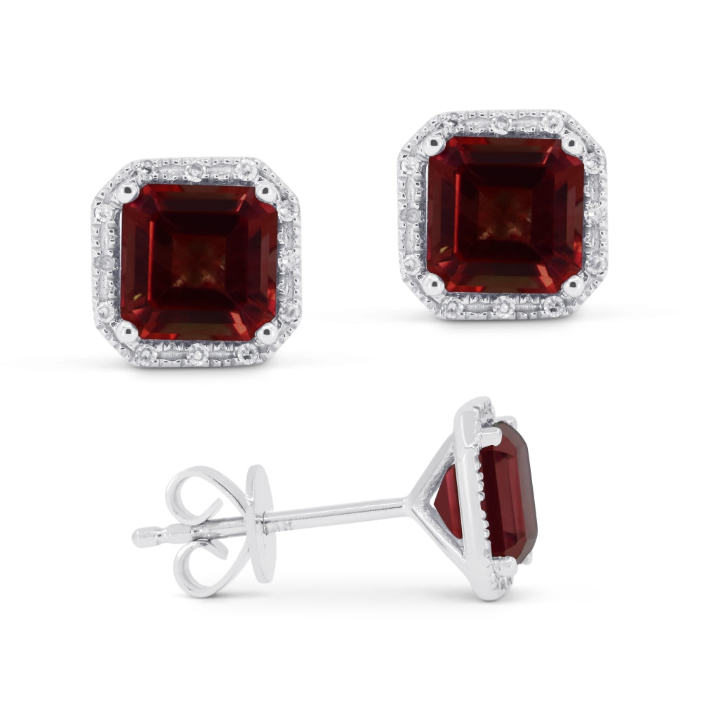 Madison L 14K White Gold Garnet Cushion Stud Earrings - style E1731GAW