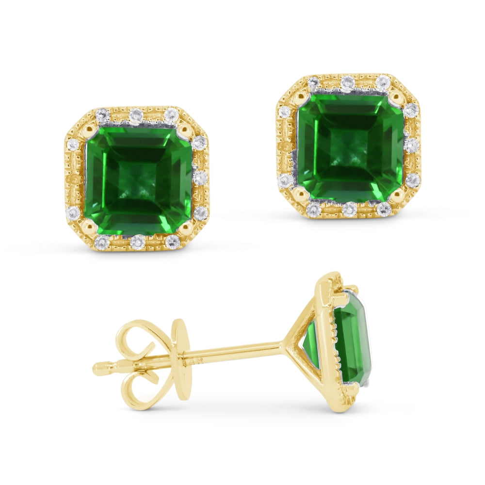 Madison L 14K Yellow Gold Created Emerald Cushion Stud Earrings - style E1731GCY