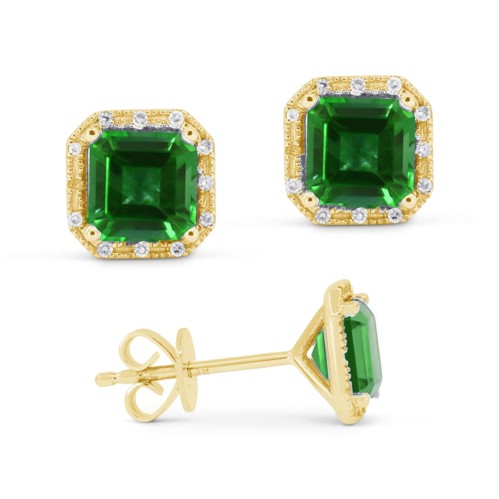 Madison L 14K Yellow Gold Created Emerald Cushion Stud Earrings - style E1731GCY
