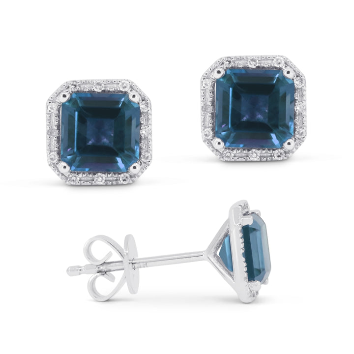 Madison L 14K White Gold London Blue Topaz Cushion Stud Earrings - style E1731LBTW