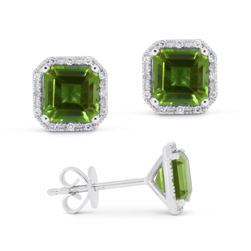 Madison L 14K White Gold Peridot Cushion Stud Earrings - style E1731PRW