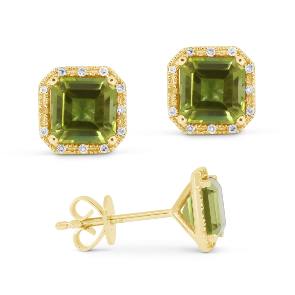 Madison L 14K Yellow Gold Peridot Cushion Stud Earrings - style E1731PRY