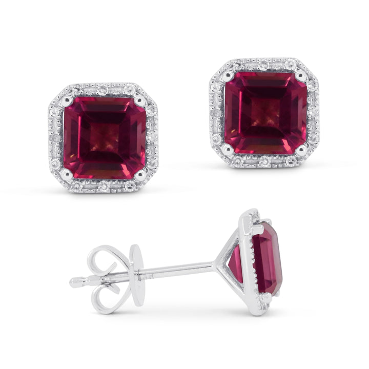 Madison L 14K White Gold Created Ruby Cushion Stud Earrings - style E1731RCW