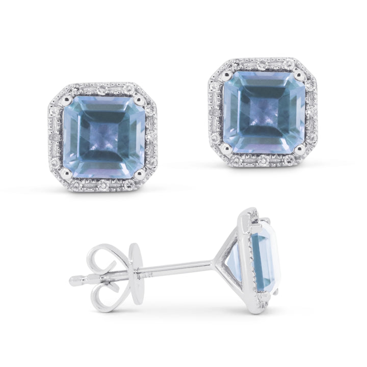 Madison L 14K White Gold Swiss Blue Topaz Cushion Stud Earrings - style E1731SWBTW