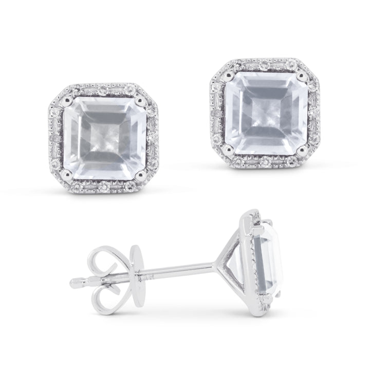 Madison L 14K White Gold White Topaz Cushion Stud Earrings - style E1731WTW