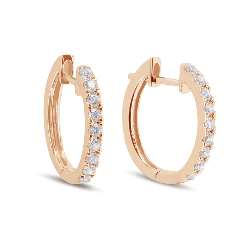 Madison L 14K Rose Gold Diamond Huggie Hoop Earrings - style E1732P