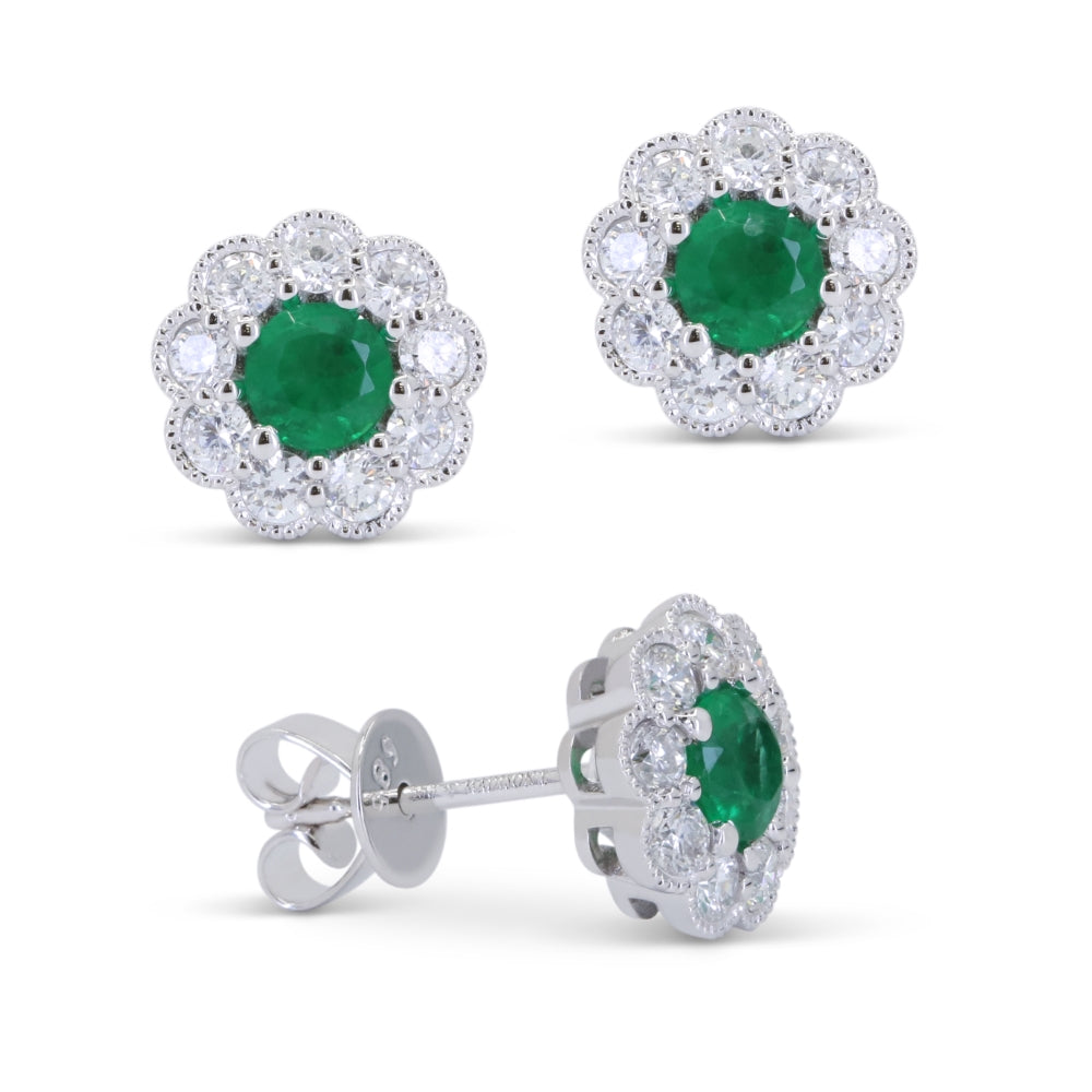 Madison L 14K White Gold Emerald Round Stud Earrings - style E1736EMW