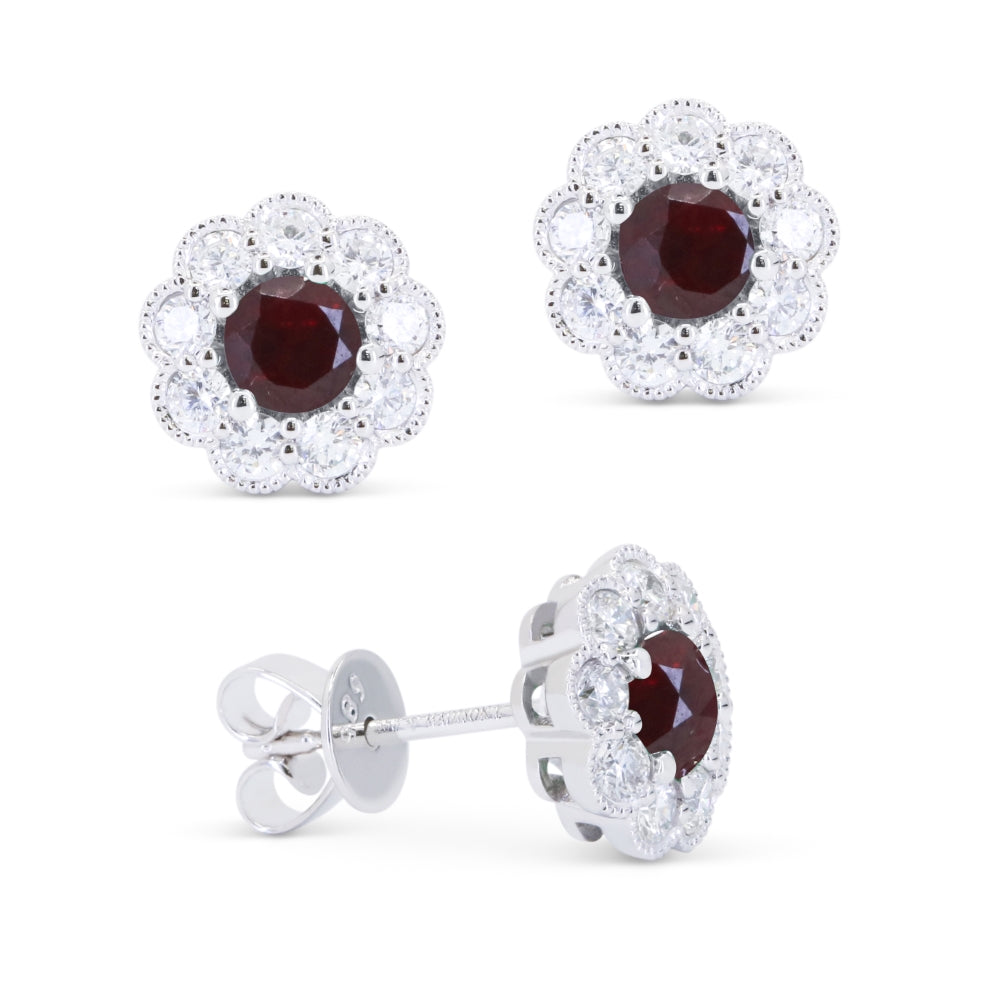 Madison L 14K White Gold Ruby Round Stud Earrings - style E1736RUW