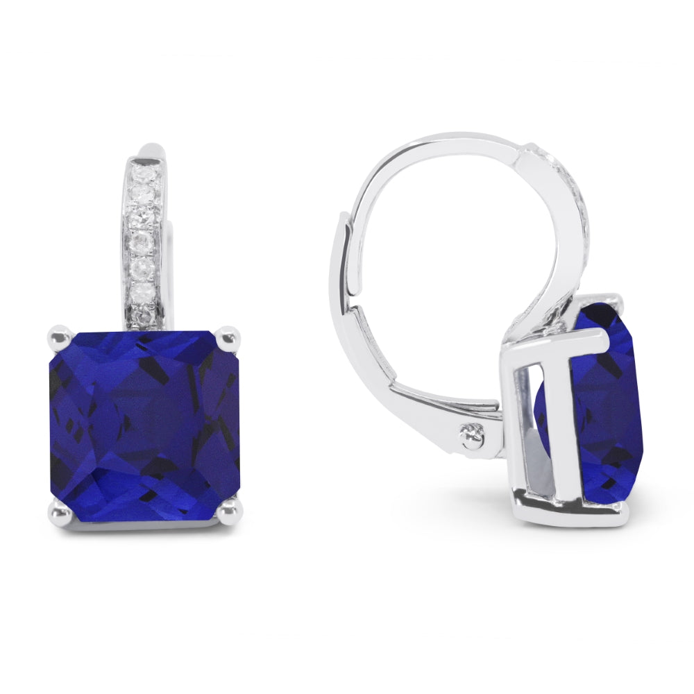 Madison L 14K White Gold Created Sapphire Cushion Drop Earrings - style E1737BCW