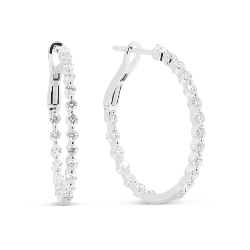 Madison L 14K White Gold Diamond In & Out Hoop Earrings - style E1739W-25MM