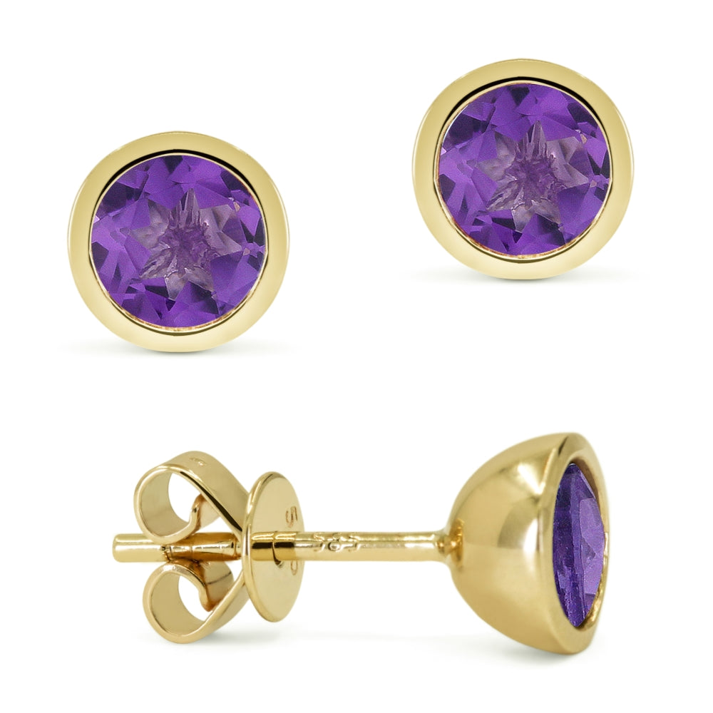 Madison L 14K Yellow Gold Amethyst Round Stud Earrings - style E1741AMY