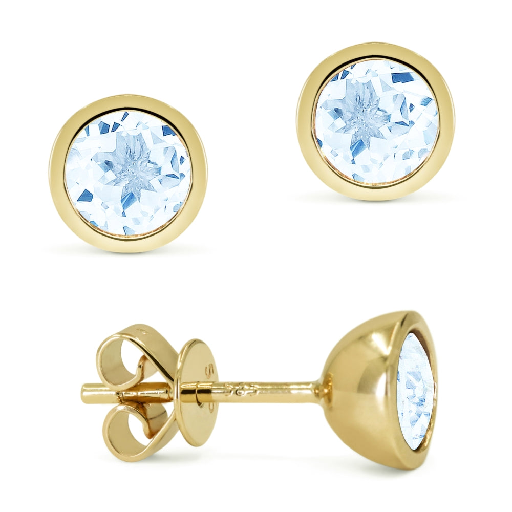 Madison L 14K Yellow Gold Aquamarine Round Stud Earrings - style E1741AQY