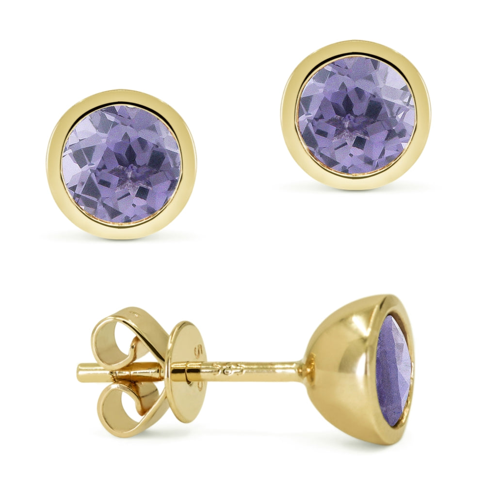 Madison L 14K Yellow Gold Created Alexandrite Round Stud Earrings - style E1741AXY