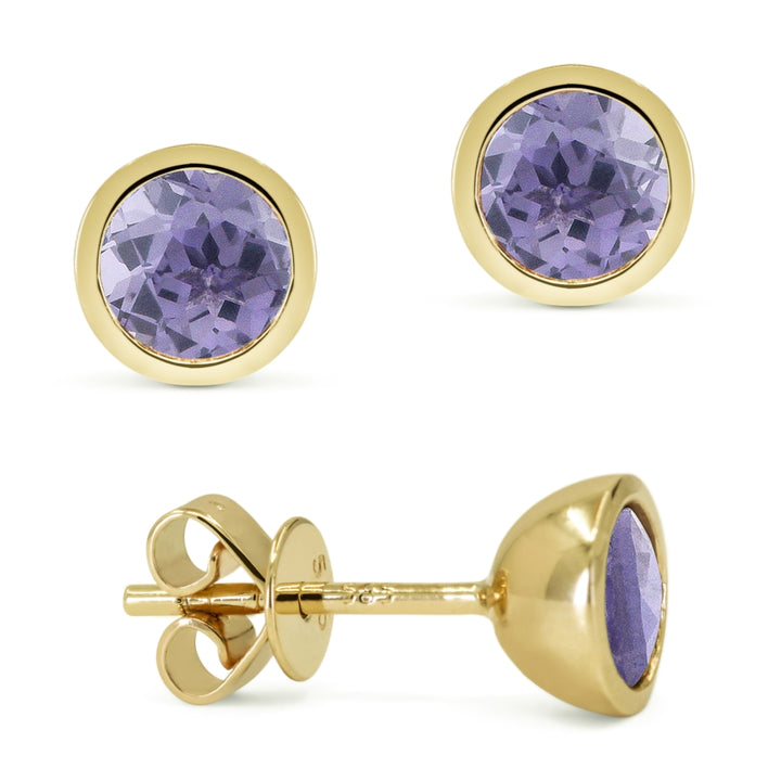 Madison L 14K Yellow Gold Created Alexandrite Round Stud Earrings - style E1741AXY