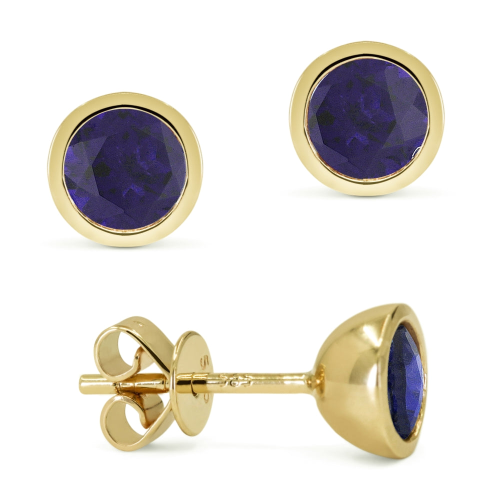 Madison L 14K Yellow Gold Created Sapphire Round Stud Earrings - style E1741BCY